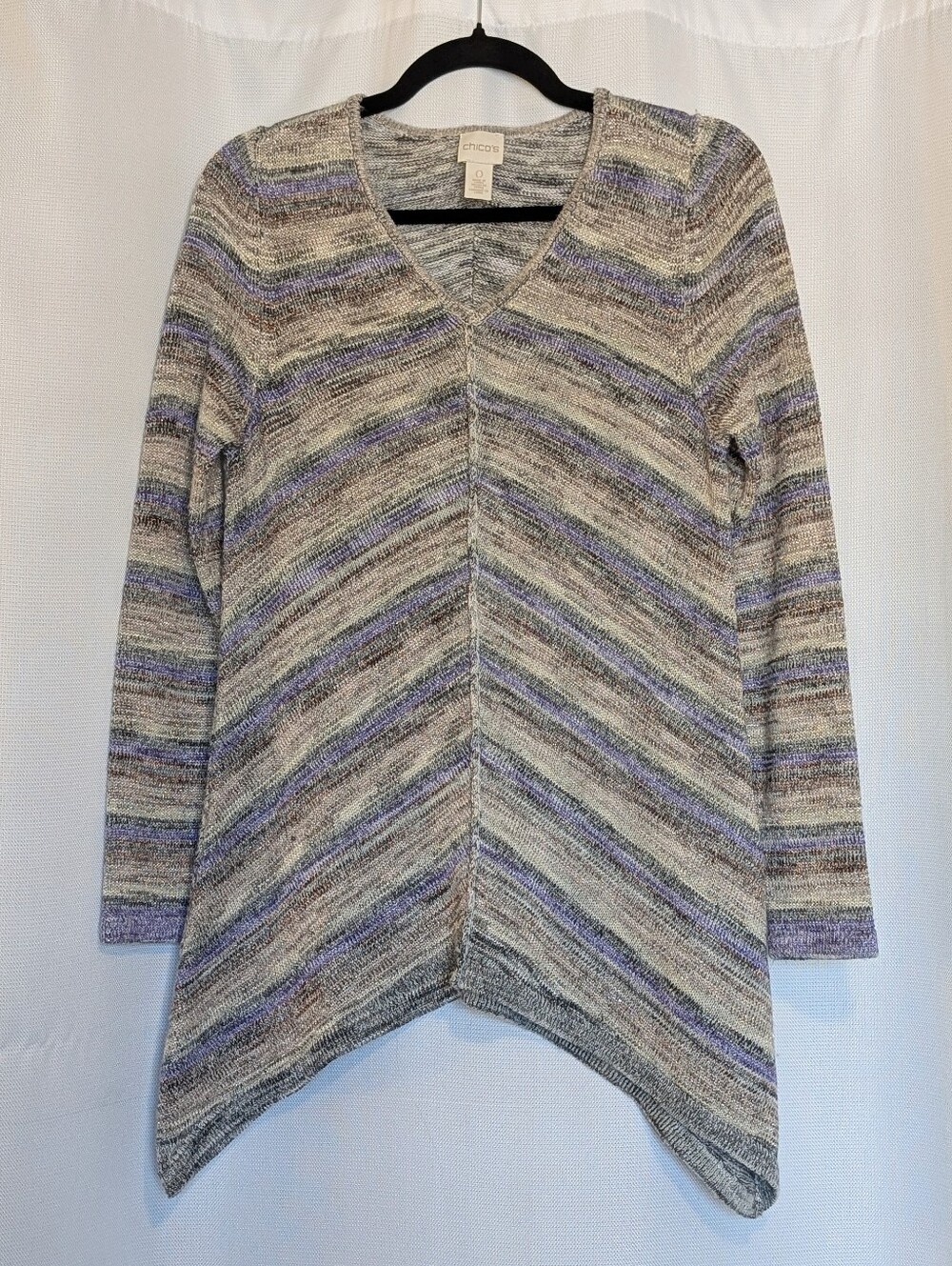 Chico's Metallic Gray Purple Silver Copper Multi Color V Neck Sweater Size 0